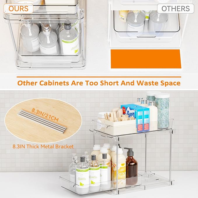 4 Pack Under Sink Organizers and Storage,Clear Acrylic Bathroom Organizer and Cabinet Organization for Makeup,Medicine,Two Tier Pull Out Cabinet Organizer Drawers for Pantry,Vanity Storage Bins - Image 6