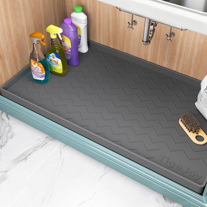 TigeJoy Under Sink Mats for Kitchen Waterproof 28" x 22", Cabinet Liner | Leak-Proof Silicone Mat Sink Protector, Kitchen Essentials Organizer and Storage,Boot or Shoe Tray, Pet Feeding Mat by TigeJoy