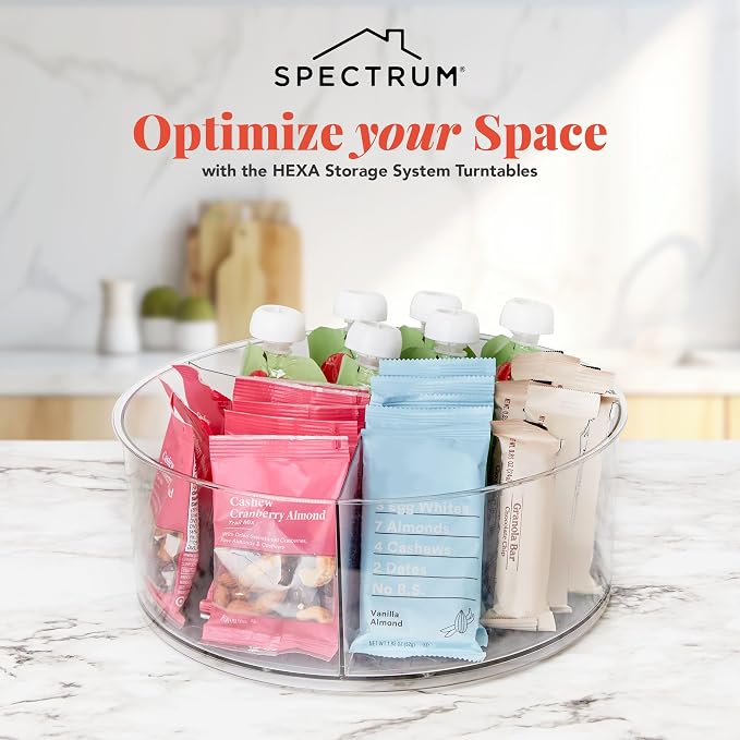 Spectrum Divided Turntable Organizer 11 in Charcoal Gray Lazy Susan Storage Organizer, 3 Divider Rotating Lazy Susan for Cabinet Fridge Pantry Table Countertop Under Sink Bath Kitchen Organization - Image 2