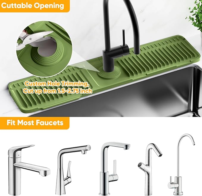 24'' Longer Faucet Mat for Kitchen Sink Splash Guard[7° Slope Fast Self-draining][Snap Lock Fit]Kitchen Sink Faucet Mat Splash Guard Kitchen Sink Area Water Splash Guard Behind Faucet Draining Mat - Image 7