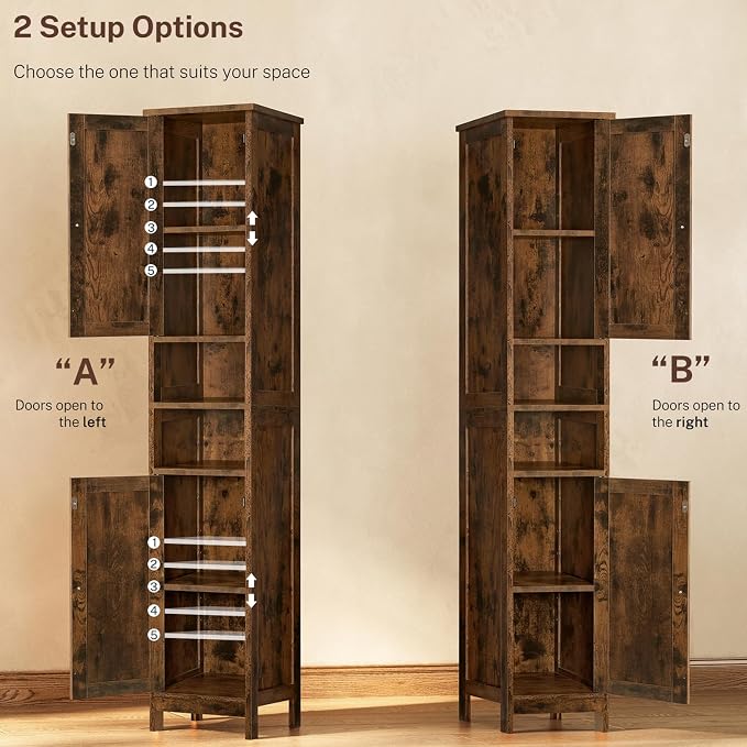 67" Tall Bathroom Cabinet with 2 Adjustable Shelves and 2 Doors, Narrow Bathroom Storage Cabinet for Small Space, Living Room, Entryway, Kitchen, Rustic Brown - Image 6