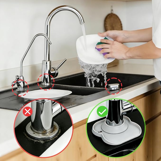 Silicone Faucet Mat for Kitchen Tap Compact Sink Splash Guard Protectors Behind Draining,Grey 2PCS - Image 7