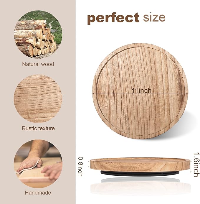 Wood Lazy Susan Turntable Kitchen Decor Round Table Tray, 11" Brown | Waterpoof, Easy clean, Non-slip, Rotating Wooden Decorative Pantry Table Tray for Seasoning, spice, snack - Image 4