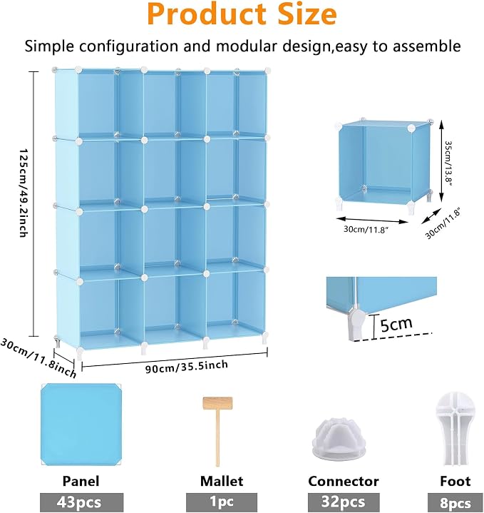 AWTATOS 12 Cube Storage Organizer, Closet Organizers Storage Shelves, Blue | Portable Closet Organizers, DIY Stackable Storage Cubes Shelves Bookshelf, Plastic Clothes Shelving for Home, Bedroom - Image 3