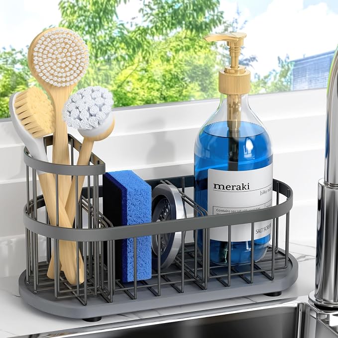Sink Caddy Kitchen Sink Organizer, Sponge & Brush Holder, Stone Drying Mat | Space-Saving Sink Sponge Holder with Full-Size Tool Storage, Fits Most Sinks, Kitchen Sink Accessory and Countertop Organizer by HOKEMOM