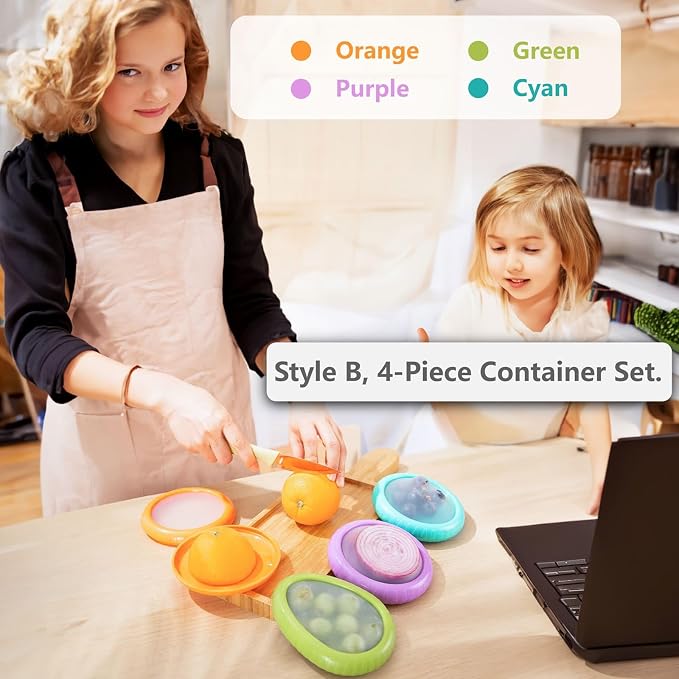 Avocado Saver & Onion Storage, 4Pcs Silicone Fresh Produce Holder | Keep avocados fresh! 4Pcs silicone holder for tomato, lemons, garlic & produce. Ideal fridge fruit vegetable containers. - Image 2