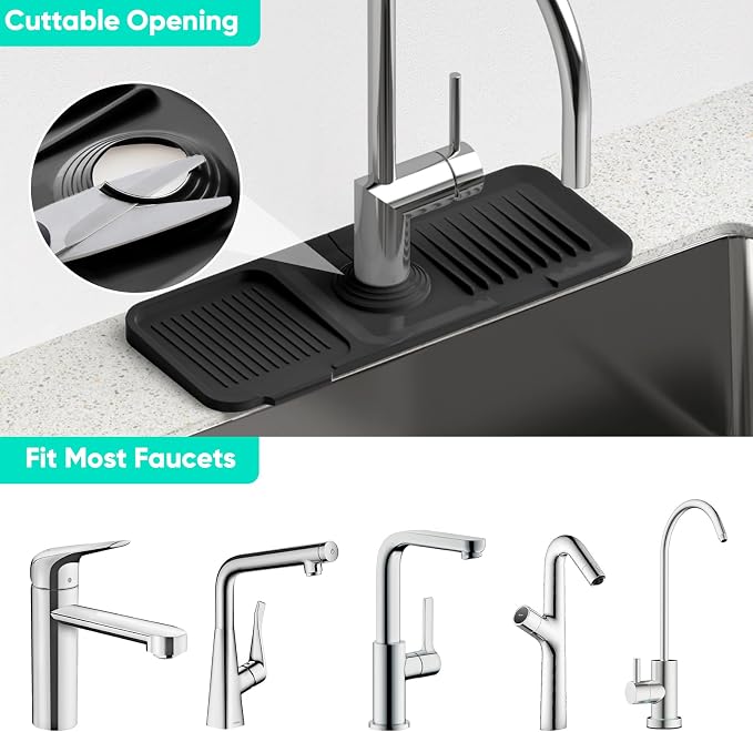 14.6'' Faucet Mat for Kitchen Sink [5°Slope Fast Self-draining] Kitchen Sink Splash Guard Silicone Kitchen Sink Faucet Mat Splash Guard for Kitchen Sink Area Tidy Splash Faucet Guard Draining Mat - Image 5