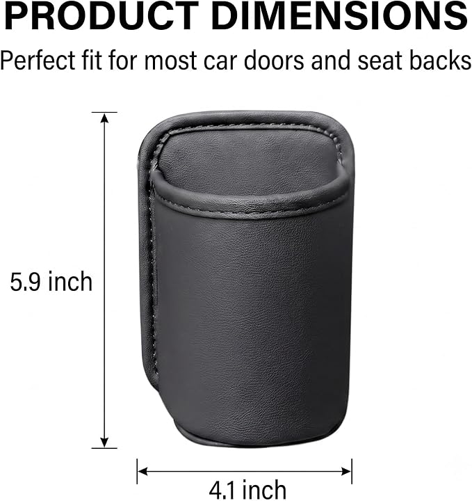 1 Pack Leather Car Door Cup Holder, Large Clip-On Seat Side Hanging Drink Holder, Auto Interior Water Bottle Organizer, Universal Hanging Storage Bag & Trash Can for Cars (Black) - Image 2