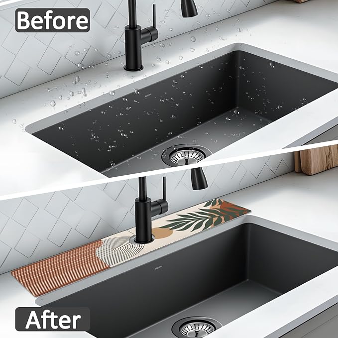 2PCS 24" X 5.5" Kitchen Sink Splash Guard Faucet Mat Boho Super Absorbent Fast Drying Faucet Guard & Draining Mat Sink Splash Guard Behind Faucet for Kitchen, Bathroom - Image 7