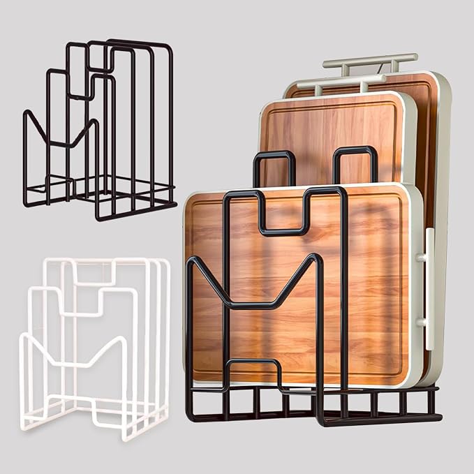 Multifunctional Cutting Board Organizer, Cutting Board Holder Rack Baking Cookie Pan Sheets Cooling Racks Storage Stand for Kitchen Cabinet -Divided Holder with 4 Slots (2PS Black) (1White+1Black) by Unknown