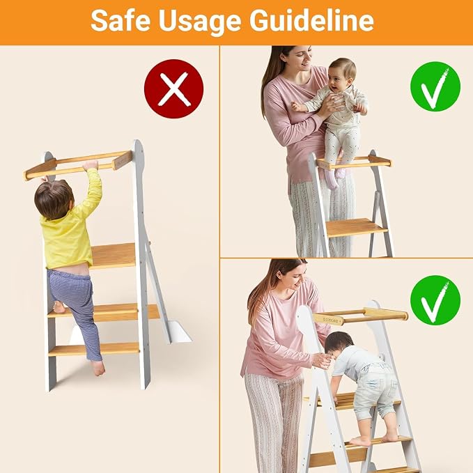 COSYLAND Foldable Toddler Kitchen Stool Helper - Height Adjustable Kitchen Standing Tower for Bathroom Sink or Counter - Step Stool for Toddlers Ages 18 Months to 6 Years White - Image 9