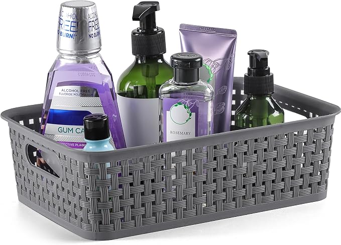 NETANY Plastic Storage Baskets - 8 Pack, Gray, Durable, Easy to Use, Flexible, Multi-Purpose, Ideal for Closets, Cabinets, Shelves, Countertops - Image 2