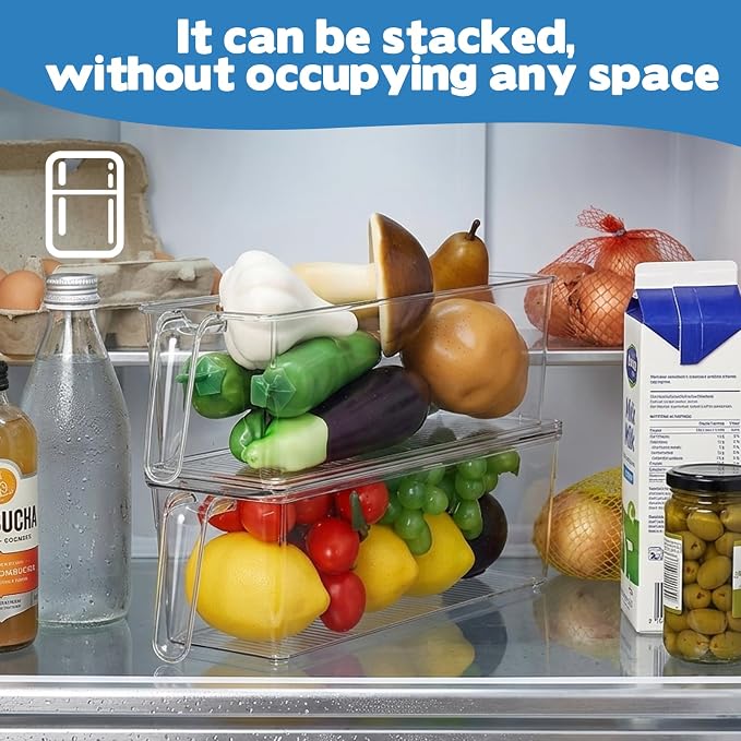 2 Set Ice Bin for Freezer with Lid and 2 Scoop Set Plastic Freezer Ice Bin with Pull-Out Handle Clear Storage Bucket Kitchen Food Storage Organizer for Home Office Fridge Kitchen, 11.4*3.7*3.8inch - Image 4