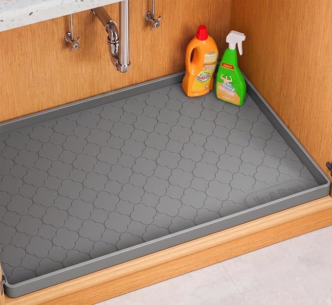 Jin&Bao Under Sink Mat 19" x 19" Waterproof Silicone Cabinet Kitchen Liner | Silicone kitchen cabinet protector, bathroom shelf liner, raised edge traps leaks, anti-slip, easy to clean & dishwasher safe by Jin%26Bao