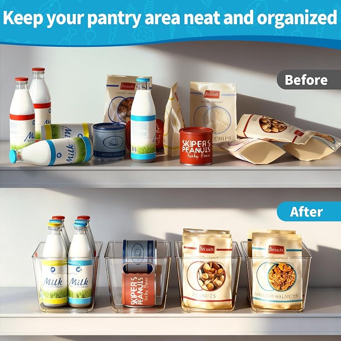 Clear Fridge Organizer Bins with Handles, 4 Pack Medium 10×6×5 Inch | Clear storage bins with handles, food organizer basket for kitchen, fridge, freezer and bedrooms - Image 7