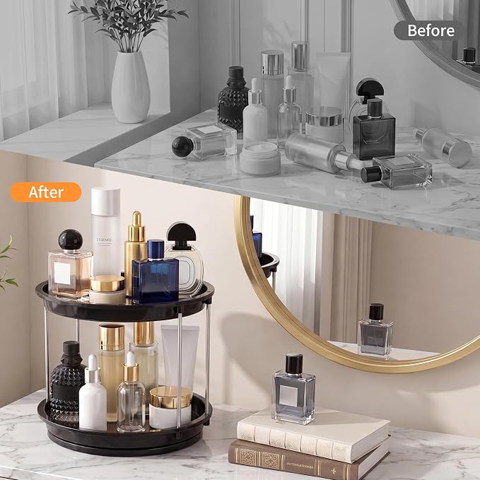 360 Rotating Makeup Organizer for Vanity, 2 Tier Cologne Organizer for Men, Skincare & Perfume Holder for Bathroom Counter, Dresser, Shelf, Cabinet, Black - Image 5