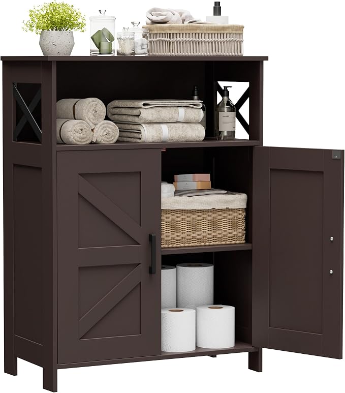 Homhedy Farmhouse Bathroom Storage Cabinet with Doors, Small Floor Cabinet | Toilet Paper Cabinet with Adjustable Shelf, Freestanding Storage Cabinet for Kitchen/Laundry/Living Room, 24"W, Brown by Homhedy
