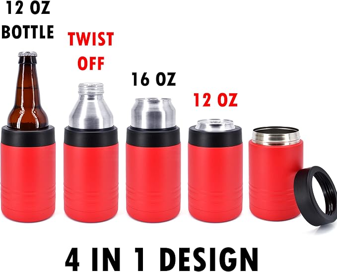 Clear Water Home Goods 4-in-1 12 oz Can Cooler Red | Double Wall Vacuum Insulated 18/8 Stainless Steel, Fits 12 oz Cans & Bottles and 16 oz Cans, Powder Coated Finish - Image 3