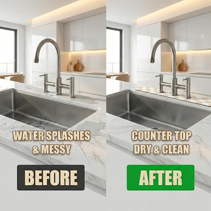 Cuttable Kitchen Sink Faucet Mat: 24" Lx4 W Splash Guard with Center Hole | Customizable Absorbent Non-slip Fabric Rubber Mat, Cut to Fit 2,3,4 Holes Irregular Sink with Soap Dispenser Air Gap - Image 6