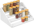 Solid Wood Spice Rack Organizer for Countertop & Cabinet, 4 Tier Adjustable Wooden Spice Shelf with Sliding Track, Premium Step Seasoning Bottle Holder for Kitchen, Cupboard, Pantry & Office, White by YUELGUANG