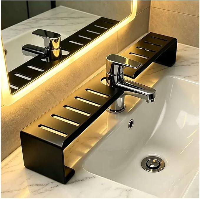 Vertical Faucet Storage Rack, Over the Sink Shelf, Black, 23.6in/60cm | No-Drill Faucet Rack for Bathroom & Kitchen Countertop ,Space-Saving Toiletry Organizer- Easy Drainage, 50cm/60cm by Unknown