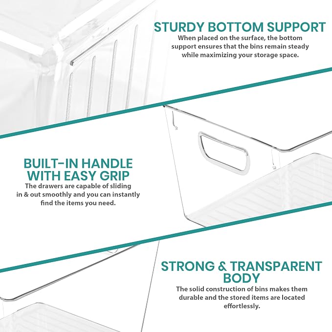 Utopia Kitchen Pantry Organizers and Storage Bins, 6 Pack, Large, Clear | Storage Bins for Pantry, Durable Freezer Organizer Bins With Handles for Organizing Fridge, Kitchen Organization - Image 3