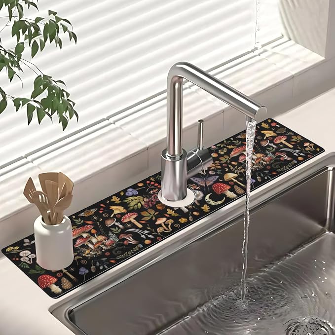 Dish Drying Mat for Kitchen Counter Matt, 2PCS 19"x12" Dish Drainer Mat & 24"x5.5" Sink Splash Guard, Super Absorbent Non-slip Rubber Backed - Image 4