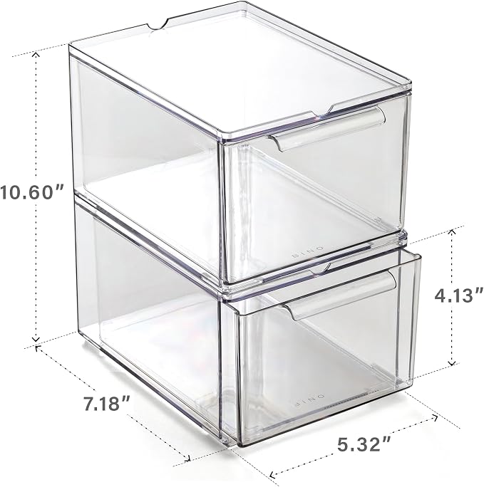 BINO | Clear Stackable Storage Drawers, Medium - 2 Pack | Clear Storage Drawers with Built-In Handles | Durable Plastic Organizer Drawer | Modular Stackable Drawer Acrylic Organizer - Image 2
