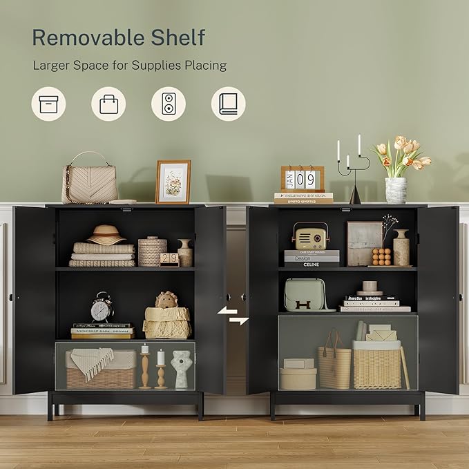 Iwell Bathroom Cabinet, Bathroom Storage Cabinet with 2 Doors & 3 Shelves, 3 Heights Available, for Living Room, Entryway, Kitchen, Home Office, Black - Image 5