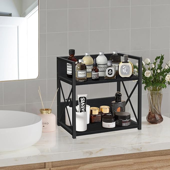 YINMIT Kitchen Countertop Organizer,Spice Rack,Coffee Bar Shelf Organizer | 2-Tier Coffee Station,Seasoning Storage,Syrup,Mug Cup,Bottle Holder,Bathroom Vanity,Pantry,Bedroom and Office,Black,Medium - Image 9