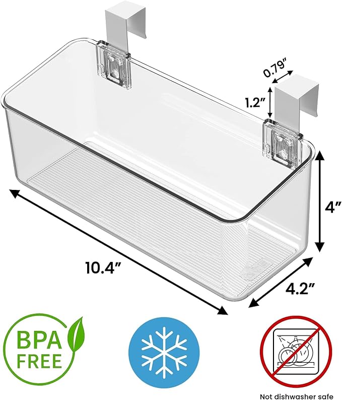 2 Pack Plastic Over Cabinet Door Organizer with Removable Hooks, Clear Hanging Baskets for Organizing Over the Cabinet Organizer Holder for Kitchen, Bathroom-Hang Outside or Inside Door-M - Image 6