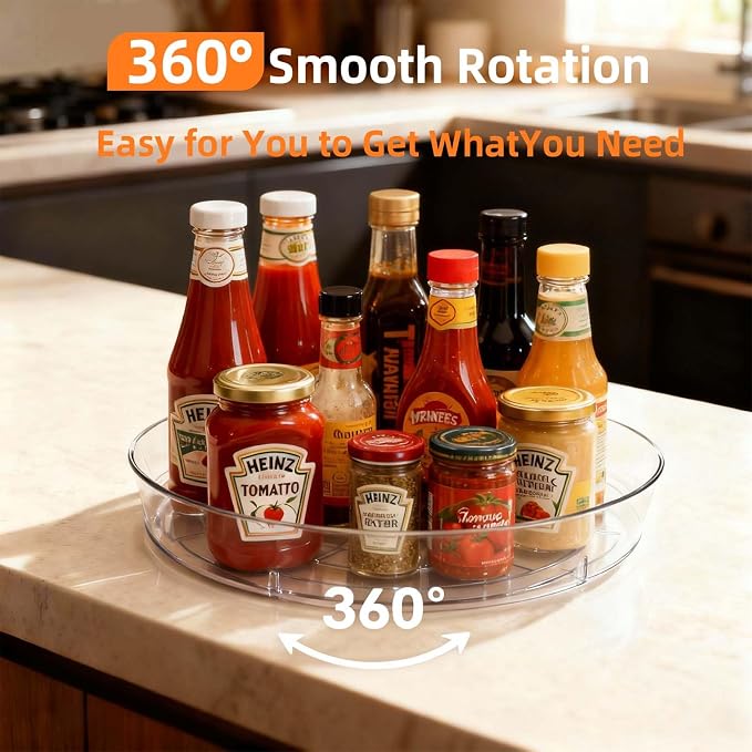 4 Pack Lazy Susan 10 inch Turntable for Spice Organization | Clear BPA-Free Plastic Rotating Organizer for Kitchen Cabinet, Pantry, Countertop, Fridge | 360-Degree Rotating Base - Image 5