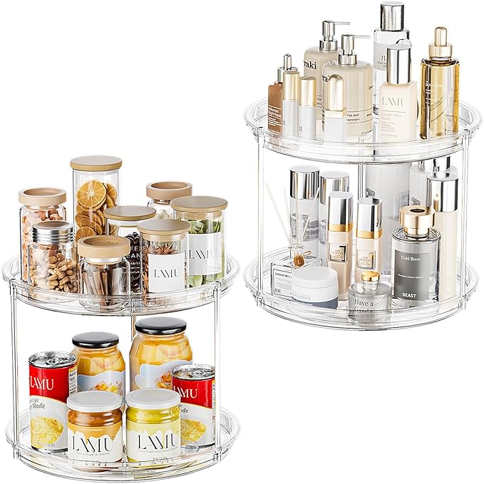 LAMU 2 Tier Lazy Susan Turntable Organizer for Cabinet, 9'' Rotating Spice Rack for Kitchen, Pantry, Countertop, Bathroom, Vanity, Under Sink, Medicine Cabinet Organizer, 2 Pack by YourHome-OrganizationHelper