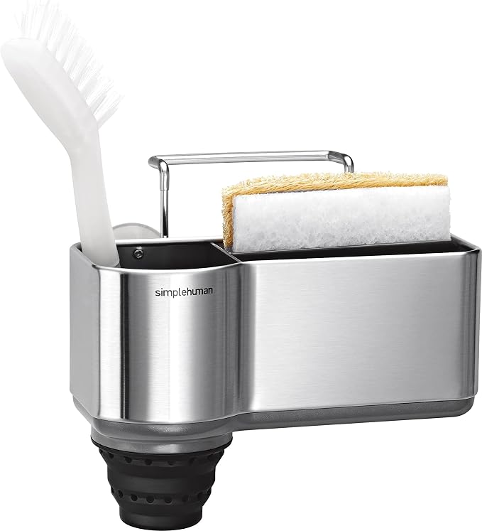 simplehuman Sink Caddy, Sponge Holder for Kitchen Sink with Compartment Dividers, 4 Suction Cups & Wire Ledge Hanger for Secure Mount, Vented Base for Fast Drying, Brushed Stainless Steel by Unknown