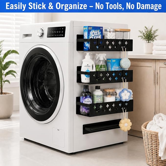 Linidcoud Laundry Room Organization, 3 Pack Magnetic Shelves Laundry Organizer, Strong Multipurpose Magnetic Shelf for Bathroom Kitchen Fridge Organization - Image 4
