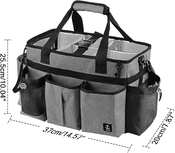 Large Cleaning Caddy Bag Built-in hard plastic sheet Aluminum foil lining | Waterproof nylon, aluminum foil lining, detachable dividers, dual straps for housekeepers - Image 4