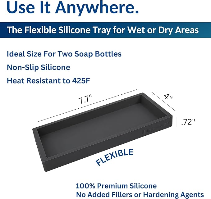 Countertop & Vanity Silicone Tray – 2 PC Small 7.7" Soap Tray | Kitchen Soap Tray Set, Dish Soap Tray for Kitchen Counter, Kitchen Sink Tray, Silicone Soap Dispenser Tray & Sponge Holder - Image 3