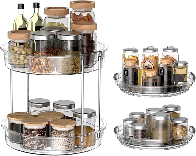 INCOSTAR 3 Pack Clear Lazy Susan Turntable 9'' & 11.8'' for Cabinet | Two-Tier Spinning Organizer, Space-Saving Pantry Storage Rack, Clear Durable Plastic, Makeup & Bathroom by INCOSTAR