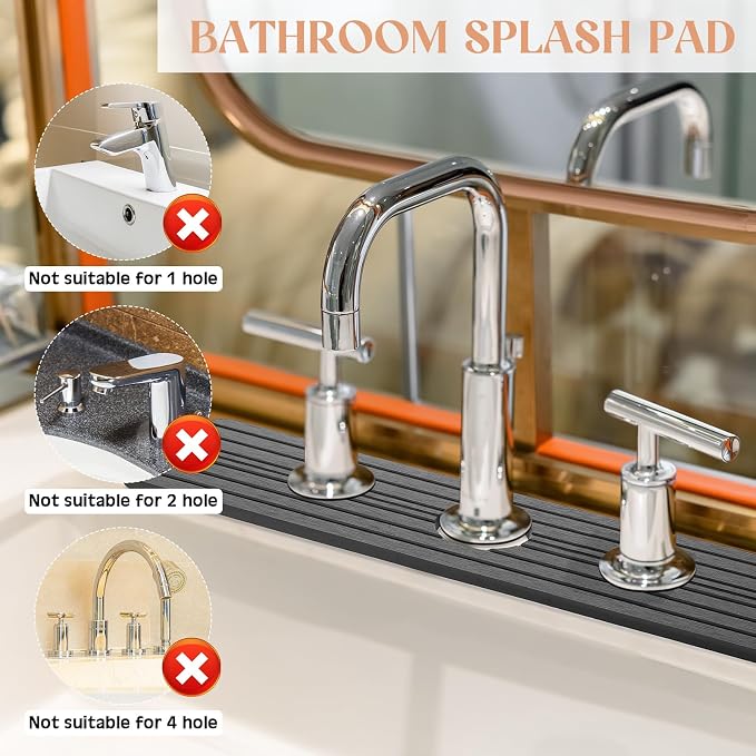 Teenyyou 3 Hole Gray Faucet Mat Kitchen Sink 15.94" x 4.92" | Bathroom Faucet Absorbent Mat,Diatomite Splash Guard,Quick Drying Drip Catcher,Hole 2.36",Holes Spaced About 1.65" - Image 3