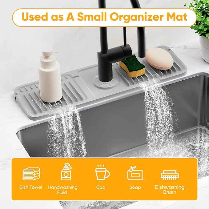 17.7'' Folding Faucet Mat for Kitchen Sink Splash Guard[7° Slope Fast Self-draining][Snap Lock Fit] Kitchen Sink Faucet Mat Splash Guard Kitchen Sink Area Water Splash Guard Behind Faucet Draining Mat - Image 8
