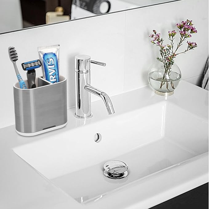 Toothbrush Holders Toothpaste Organizer for Bathrooms, Sliver, Small | 2 Slots, Easy to Clean, Plastic, Kids Electric Toothbrush, Drainage, Removable, For Bathroom, Vanity, Kitchen Sink, Office - Image 2