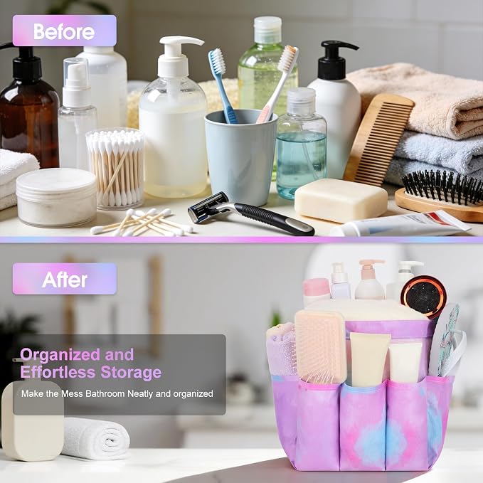 Mesh Shower Caddy Portable - 9 Pockets for College Dorm Room Essential | Large Capacity Mesh Shower Caddy with 9 Pockets, Portable Hanging Toiletry Bag for College Dorm, Gym, Camping and Beach - Image 4