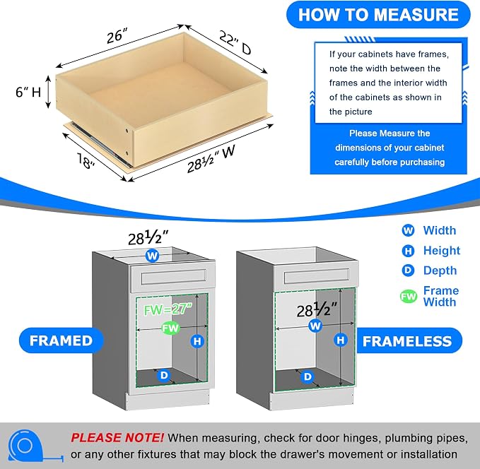WelFurGeer Soft Close Pull Out Drawers for Cabinets, 26" W x 22" D Pull Out Cabinet Organizer, Cabinet Roll Out Drawers, Heavy-Duty Pull-Out Cabinets Drawer for Home & Kitchen Organization - Image 3