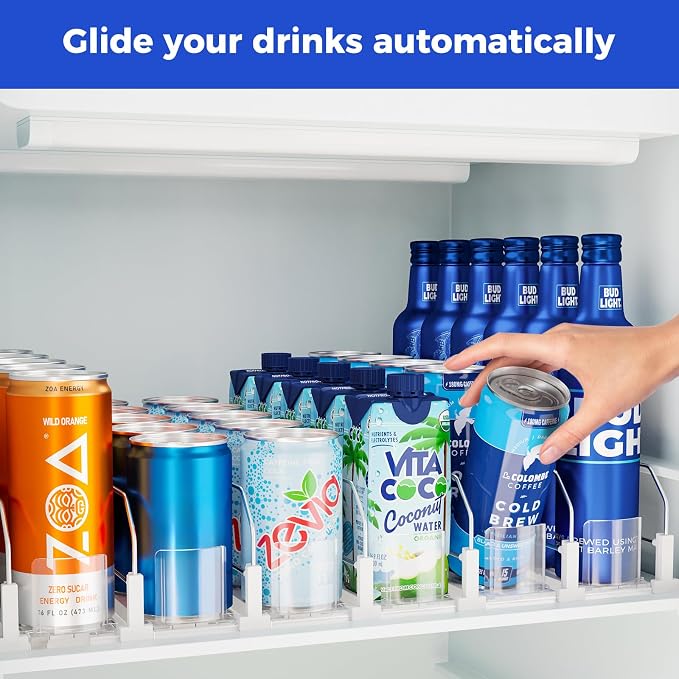 Puricon Drink Organizer for Fridge, Soda Can Organizer -6 Rows, White | Self-Pushing Spring-Loaded Drink Dispenser for Refrigerator, Holds Soda, Beer & Water Bottles Neatly in Rows - Image 2
