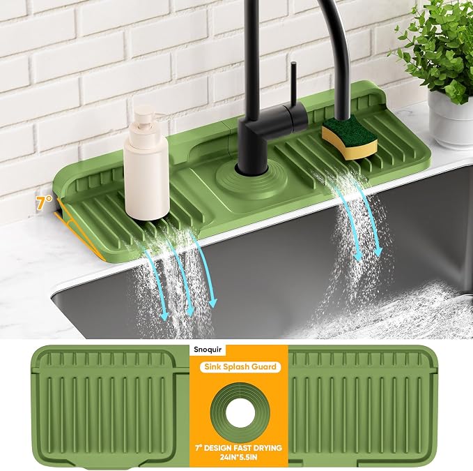 14.6 inch Faucet Mat for Kitchen Sink Splash Guard[7° Slope Fast Self-draining][Snap Lock Fit]Kitchen Sink Faucet Mat Splash Guard Kitchen Sink Area Water Splash Guard Behind Faucet Draining Mat - Image 8