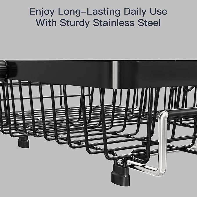 Dish Drying Rack Over The Sink with Utensil Holder, Mat | Expandable Stainless Steel Dish Drainer for Small Kitchen, Apartment, RV, Counter Space Saving, Perfect Fit, Rustproof - Image 7