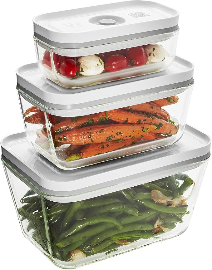 Zwilling Fresh & Save 3-Pc Glass Food Storage Container Set | Airtight Glass Containers Keep Food Fresh Up to 5X Longer with the Fresh & Save Vacuum Pump (Pump Not Included). by Zwilling