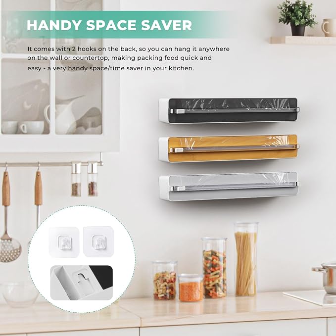 Magnetic Plastic Wrap Dispenser with Cutter - Quasziwa Upgrade Practical Refillable Cling Wrap Aluminum Tin Foil Organizer for Drawer, Include an Extra Roll of 12"X 164' Food Cling Film - Grey - Image 4