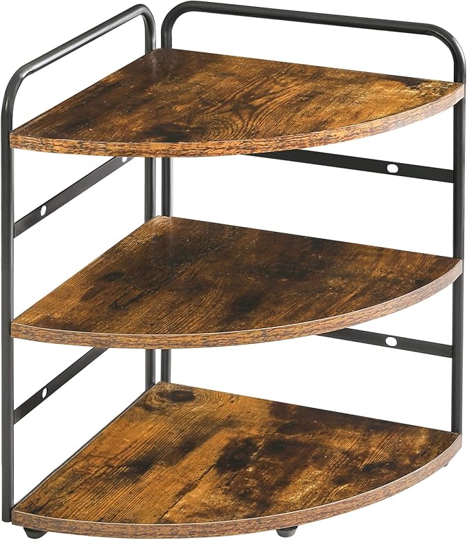 IBUYKE Corner Shelf,Wood Kitchen Spice Organizer,Brown TWJ002H | Bathroom Counter Organizer 3-Tier Spice Rack for Small Spaces Cosmetic Storage Perfume Holder Adjustable Height by IBUYKE