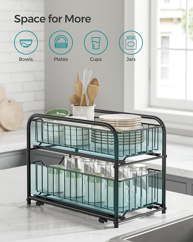 SONGMICS 4-Tier Pull Out Cabinet Organizers, Under Sink Organizer, Bathroom Organizer and Storage, Sliding Basket Drawers, Stackable for Kitchen, Bathroom, Ink Black UKCS017B02 - Image 5